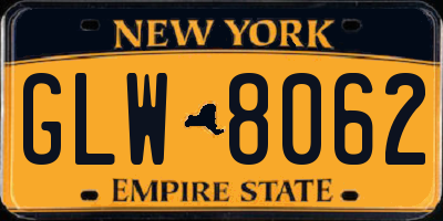 NY license plate GLW8062