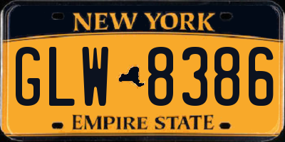 NY license plate GLW8386