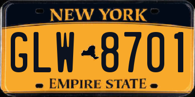 NY license plate GLW8701