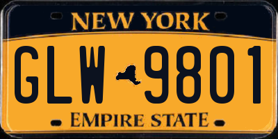 NY license plate GLW9801