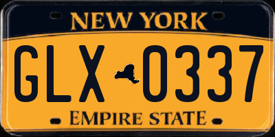 NY license plate GLX0337