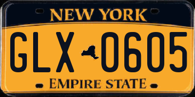 NY license plate GLX0605