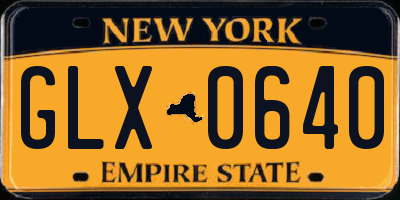 NY license plate GLX0640