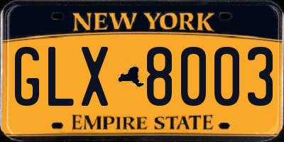 NY license plate GLX8003