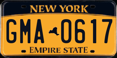 NY license plate GMA0617