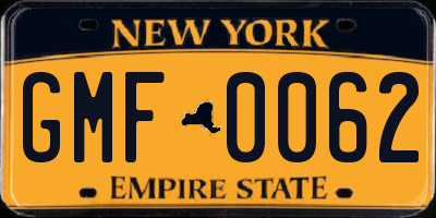 NY license plate GMF0062