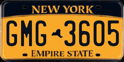 NY license plate GMG3605
