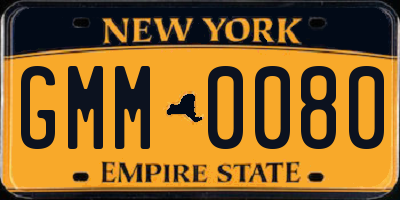 NY license plate GMM0080