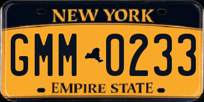 NY license plate GMM0233