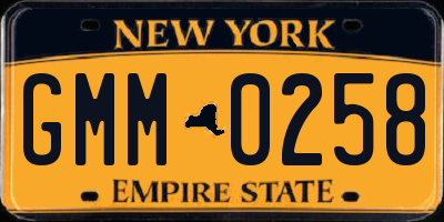 NY license plate GMM0258
