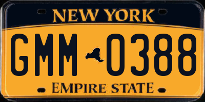 NY license plate GMM0388