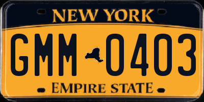 NY license plate GMM0403