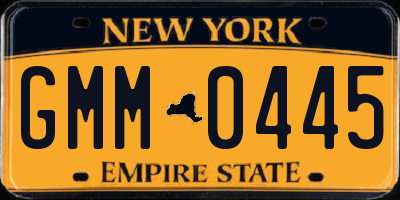NY license plate GMM0445