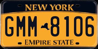 NY license plate GMM8106