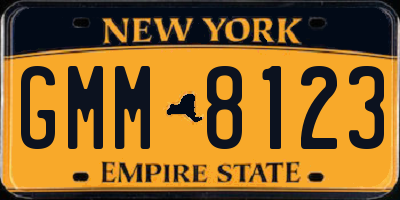 NY license plate GMM8123