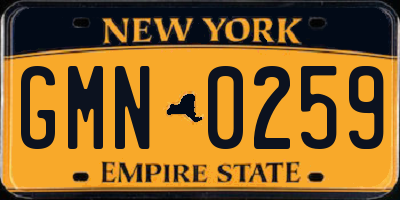 NY license plate GMN0259