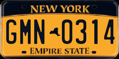 NY license plate GMN0314