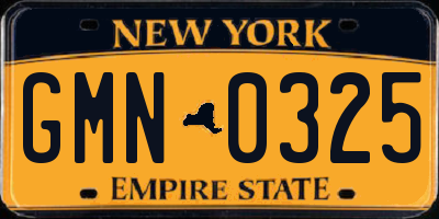 NY license plate GMN0325