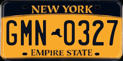 NY license plate GMN0327