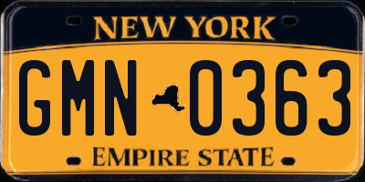 NY license plate GMN0363