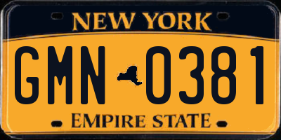NY license plate GMN0381
