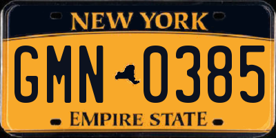 NY license plate GMN0385