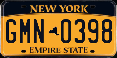 NY license plate GMN0398