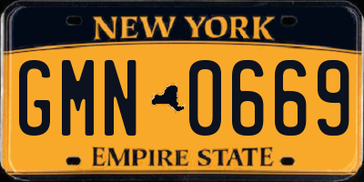NY license plate GMN0669