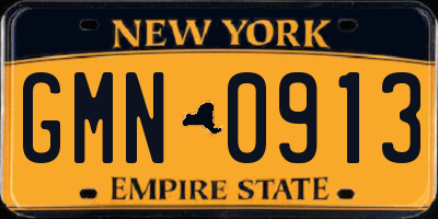 NY license plate GMN0913
