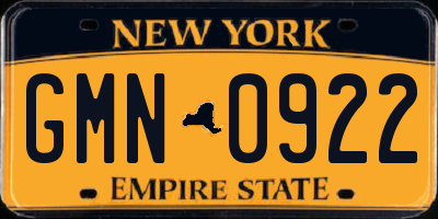 NY license plate GMN0922