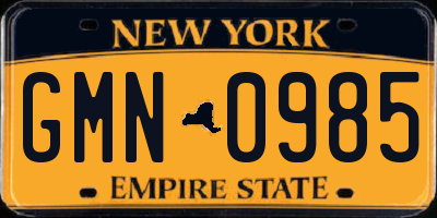 NY license plate GMN0985