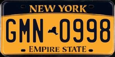 NY license plate GMN0998