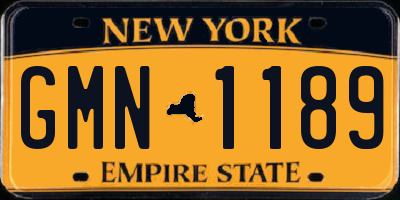 NY license plate GMN1189