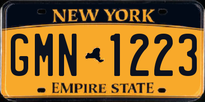 NY license plate GMN1223