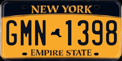 NY license plate GMN1398