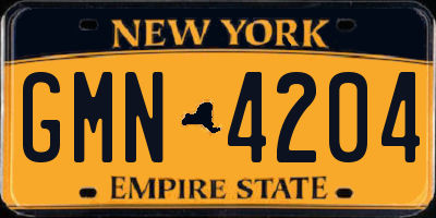 NY license plate GMN4204