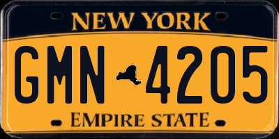 NY license plate GMN4205