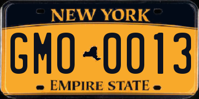 NY license plate GMO0013