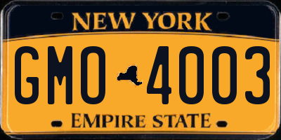 NY license plate GMO4003