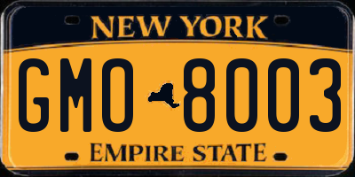 NY license plate GMO8003