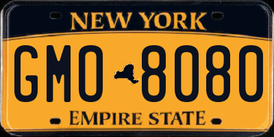 NY license plate GMO8080