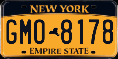 NY license plate GMO8178