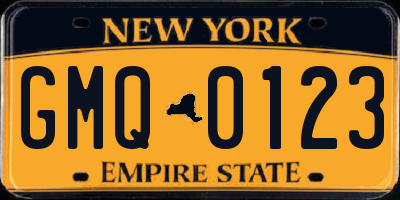 NY license plate GMQ0123