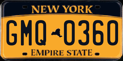 NY license plate GMQ0360