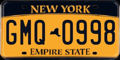 NY license plate GMQ0998