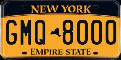 NY license plate GMQ8000