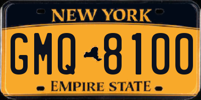 NY license plate GMQ8100