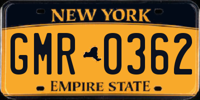 NY license plate GMR0362
