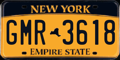 NY license plate GMR3618