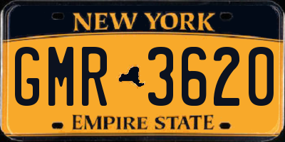 NY license plate GMR3620